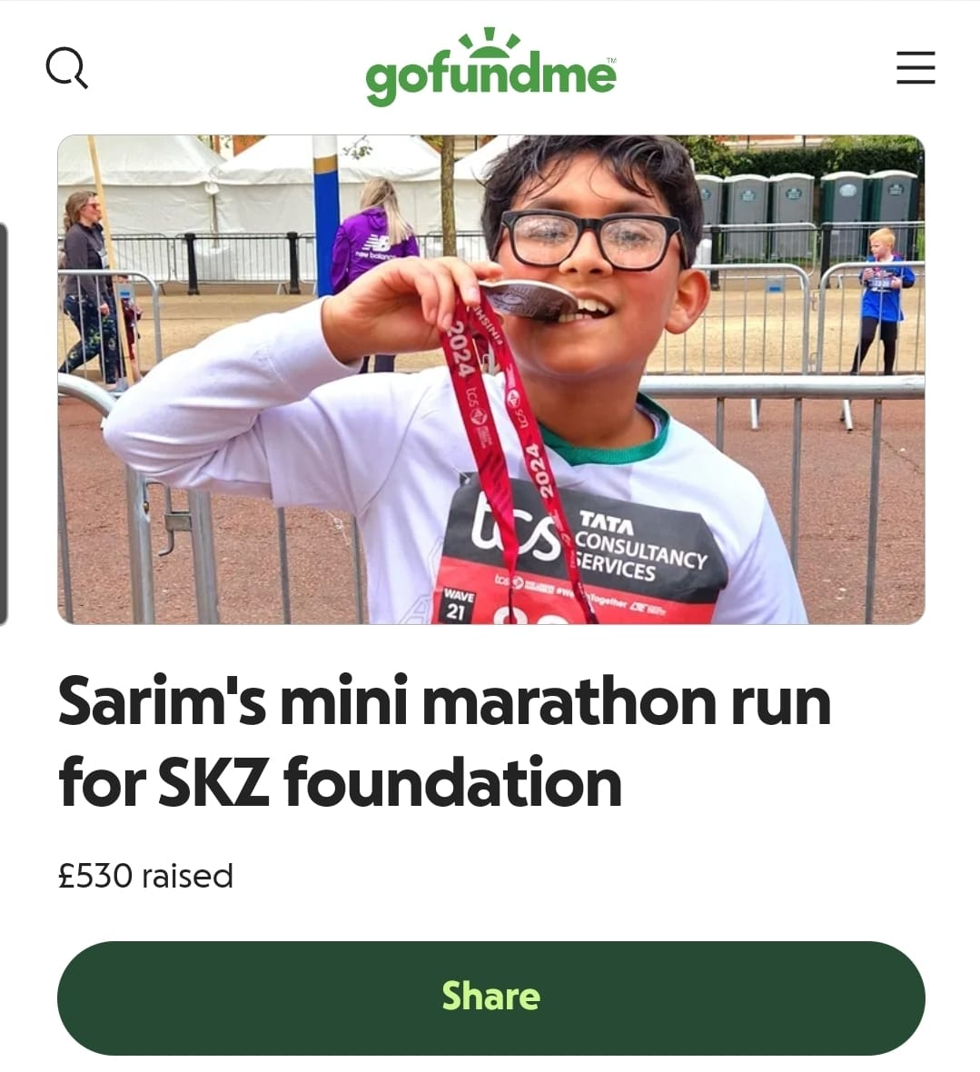 Sarim completing London Mini Marathon